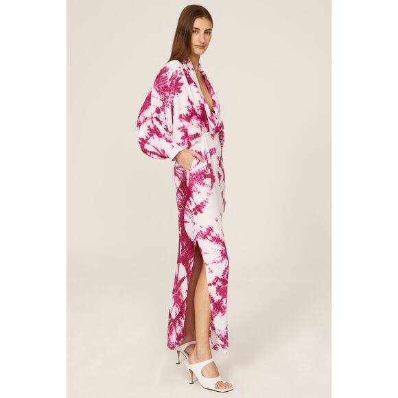 S/W/F Magenta Tie Dye Print Plunge V-Neck Long Sleeve Coastal Maxi Dress Size S - Picture 3 of 14